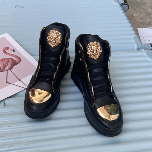 Men's High-Top Designer Sneakers - Casual Athletic Shoes with Zip Detail