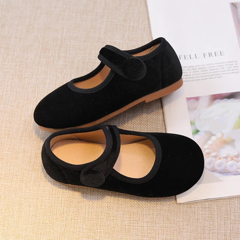 New 2025 Autumn Children Princess Shoes Girl's Ballet Flats Fashion Concise Style velvet Shallow Elegant All-match Kids Flats