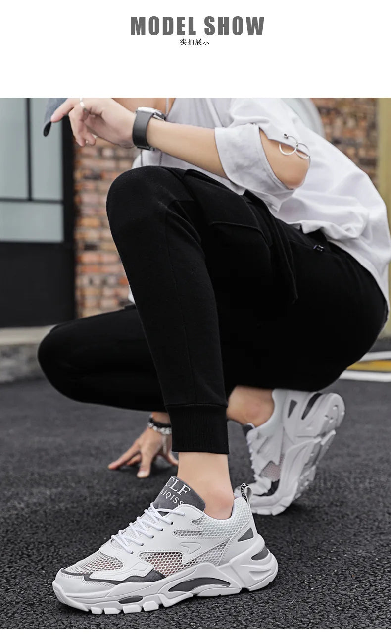 Mesh Men's Sneakers white summer platform sneakers Stylish Lace-up Male Sneaker Breathable Man Tenis Footwear men's sports shoes