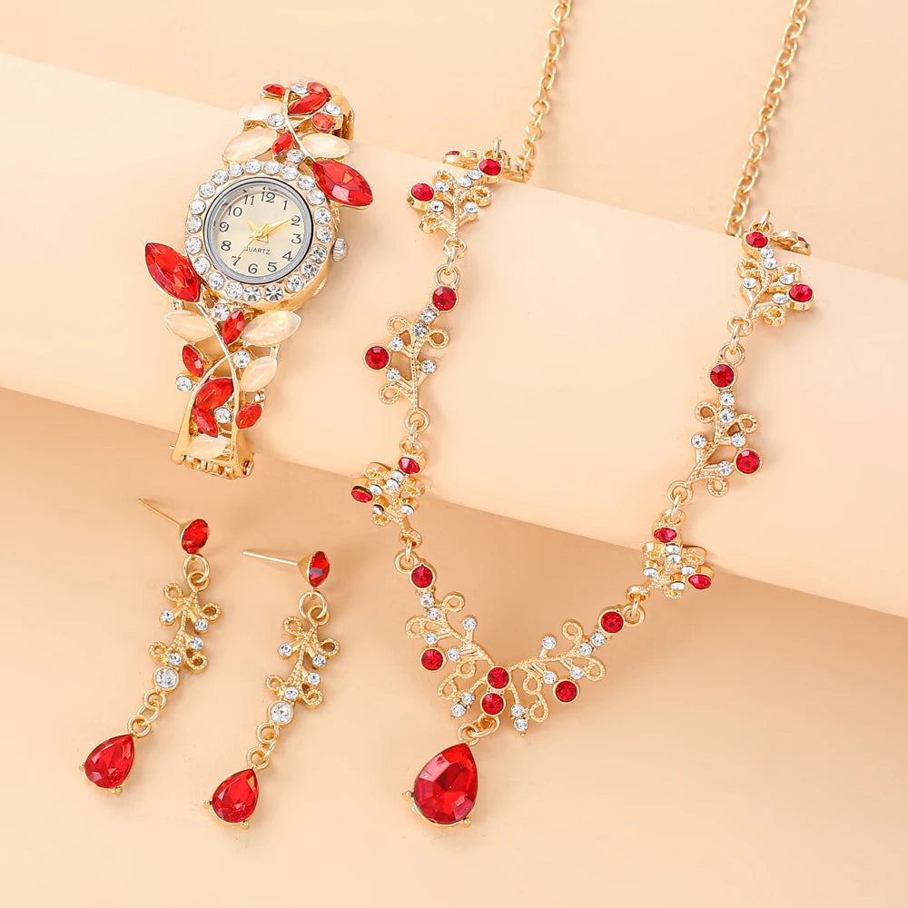 2025 New Korean Women's Diamond Set Leaf Quartz Watch Decorative Temperament Alloy Bracelet Watch Women's Edition