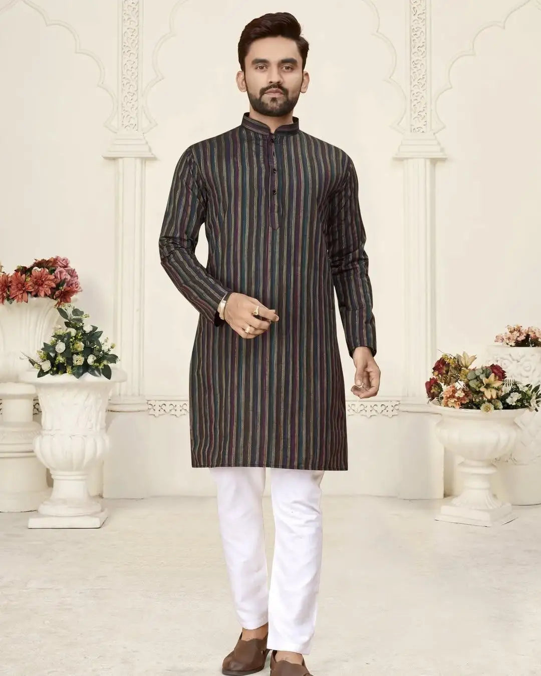 2025 Summer Men'S Digital Printed Kurta Vardha Regular Fit Mandarin Collar Long Kurtas Style For Men