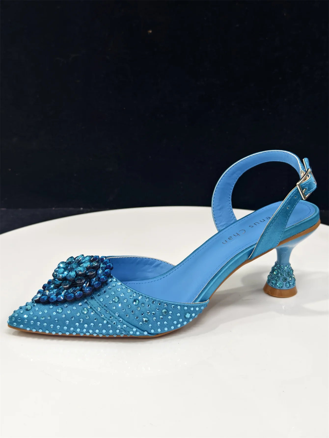 Pointed Toe High Heels Sandals for Women 2025 Elegant Blue Diamond Pumps Italian Shoes and Bags Matching Set