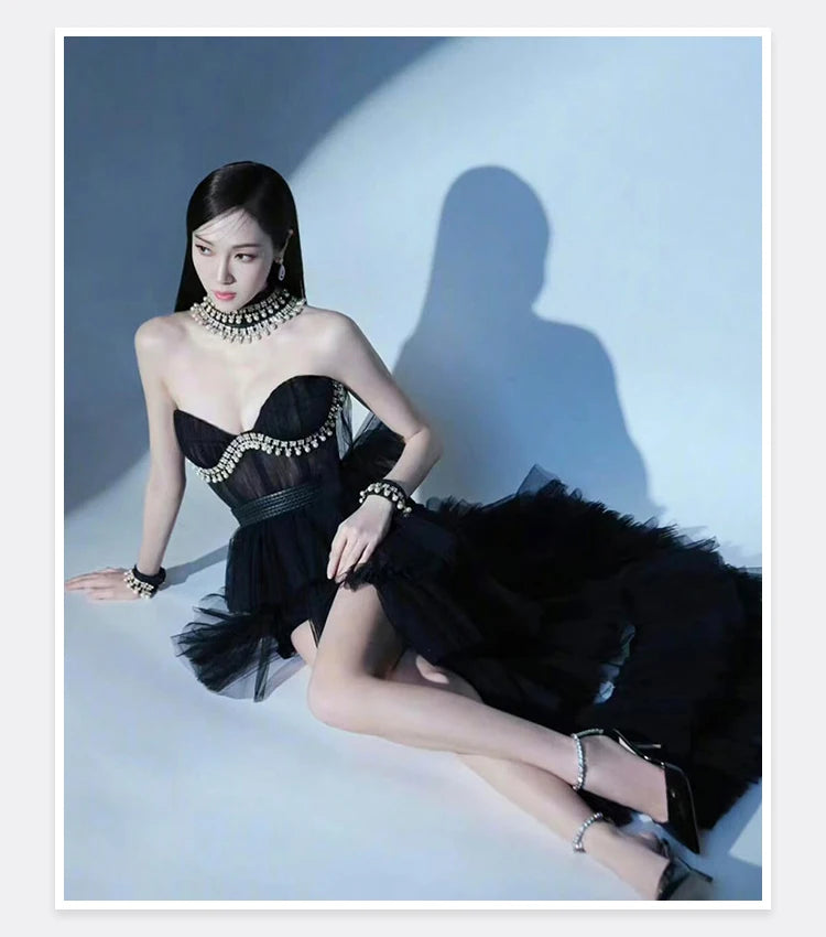 2025 New Mesh Hot Drilled Sexy Versatile Pointed Shallow Mouth Water Diamond Chain High Heels Baotou Sandals for Women