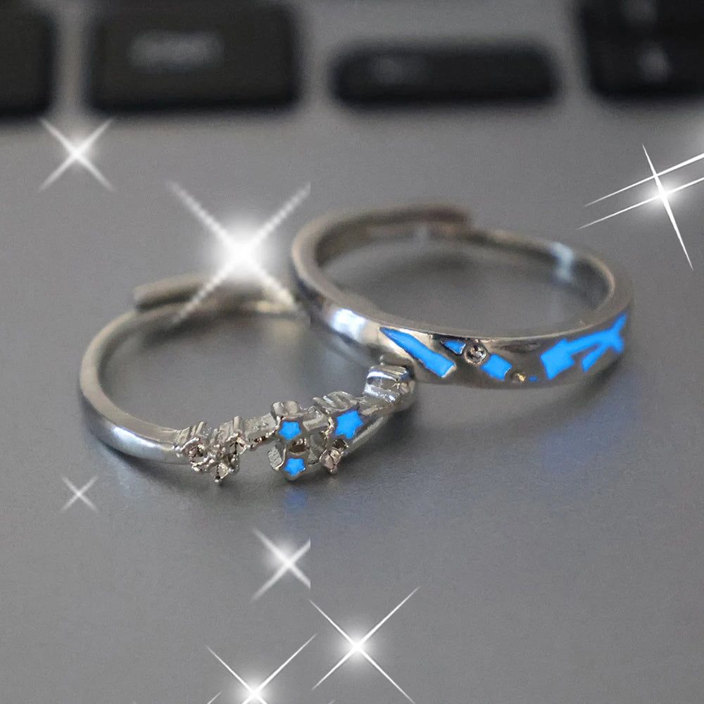 Sweet Couple Night Glowing Star Style Unique Design Premium Feel Adjustable Rings Simple Opening Luminous Lovers Exquisite Ring