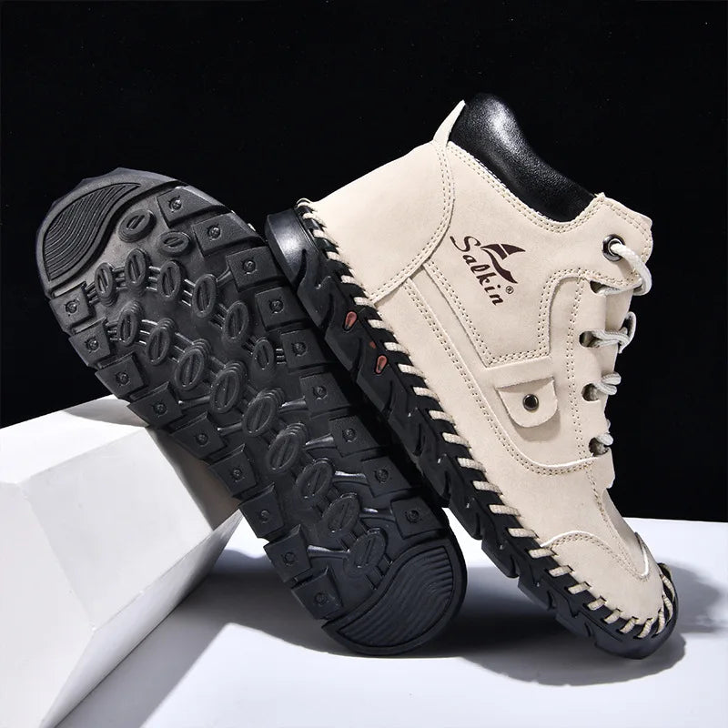 New 2025 Handmade Men Boots Design Sneakers Man Outdoor Casual Leather Men Shoes Ankle Boots Fall Breathable Hot Sale Men Shoes