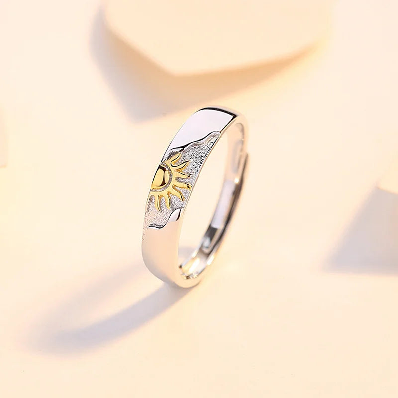 Trendy 925 Silver Ring For Men Women Jewelry Fashion Moon Sun Design Couple Ring Adjustable For Lover Wedding Accessories