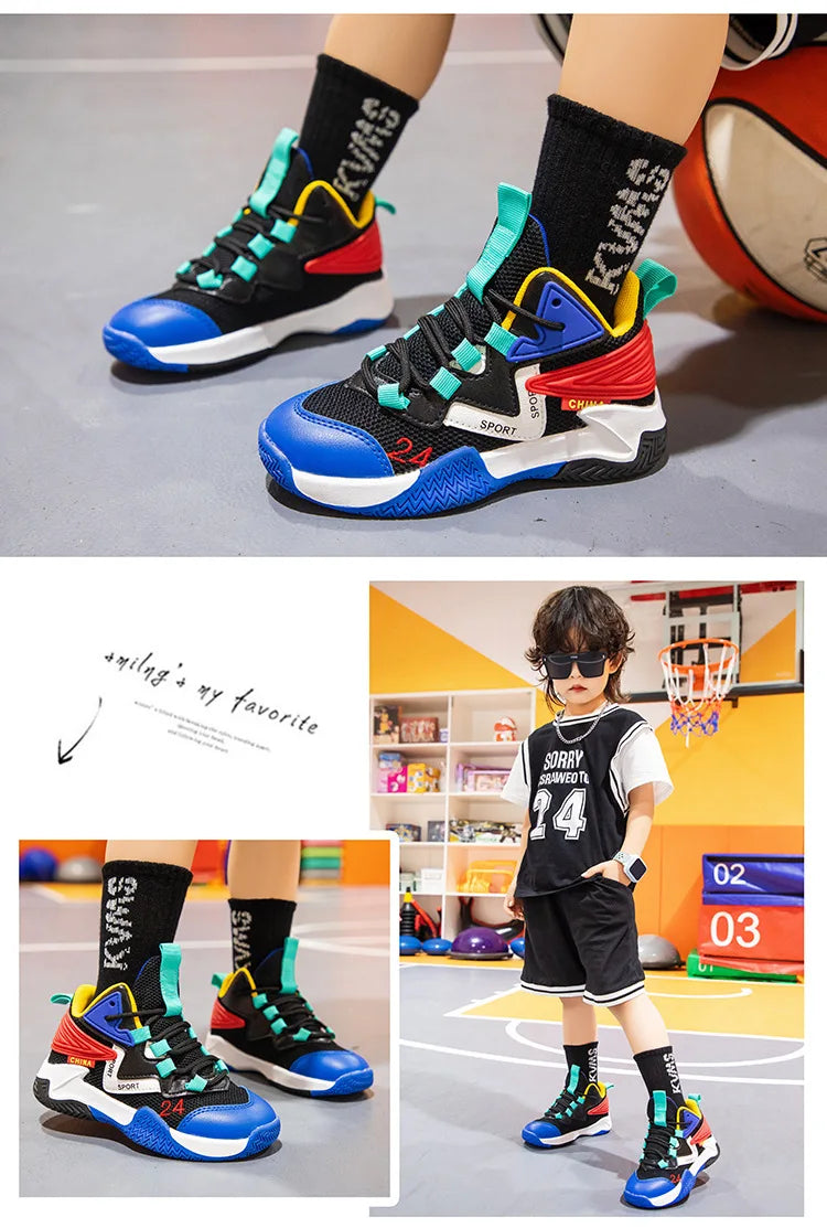 Boys' basketball shoes 2025new children'smeshbreathablesneakersboys' casual shoes, middle and big children's running shoes, tide