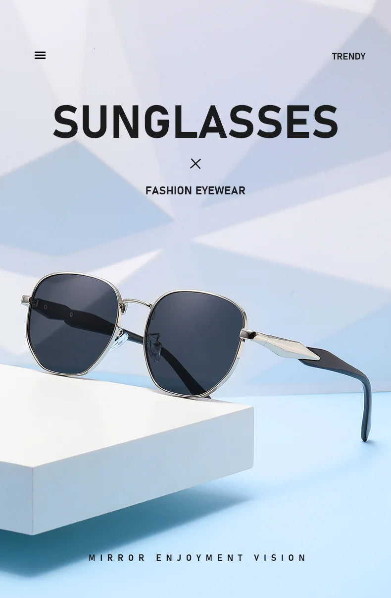 Street Photography Sunglasses For Women, Metal Fashion Uv Anti-retro Round Frame Trendy Personalized Car Sunglasses 2415