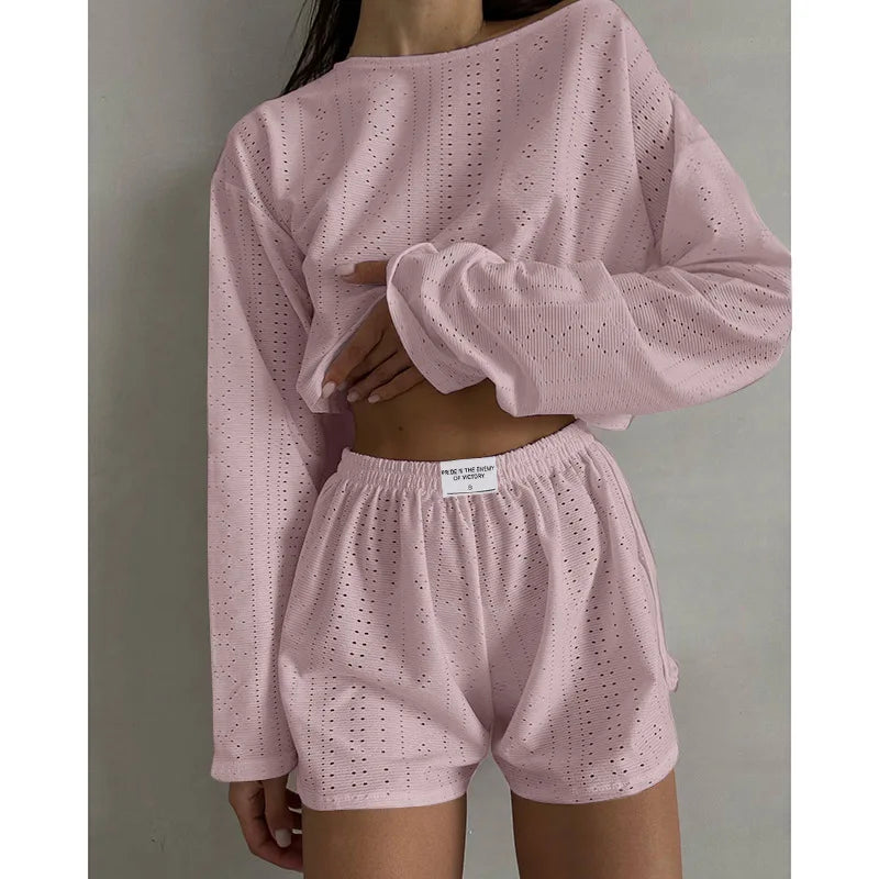 Women's Pajamas Set Sleepwear Spring Long Sleeve Tops With Shorts Home Clothes 2 Piece Sets Pyjama Femme Loungewear Pijama Mujer