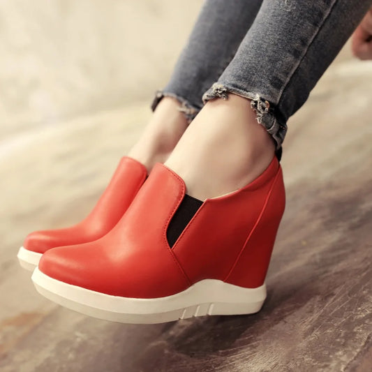 Hidden Platform Wedges Sneakers Women Spring Autumn Casual Shoes On Platform Comfort Wedge Heels Red White Sneaker Female