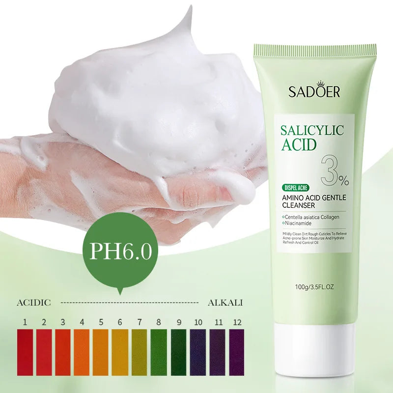 1/2pcs SADOER Salicylic Acid Facial Cleanser Face Wash Foam Face Cleanser Moisturizing Facial Cleansing Face Skin Care Products