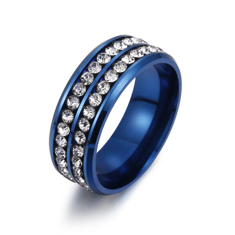 Hot Selling Stainless Steel Couple New Fashion Double Row Drilling Ring For Women Men Jewelry Valentine's Day Gifts Size 5-13