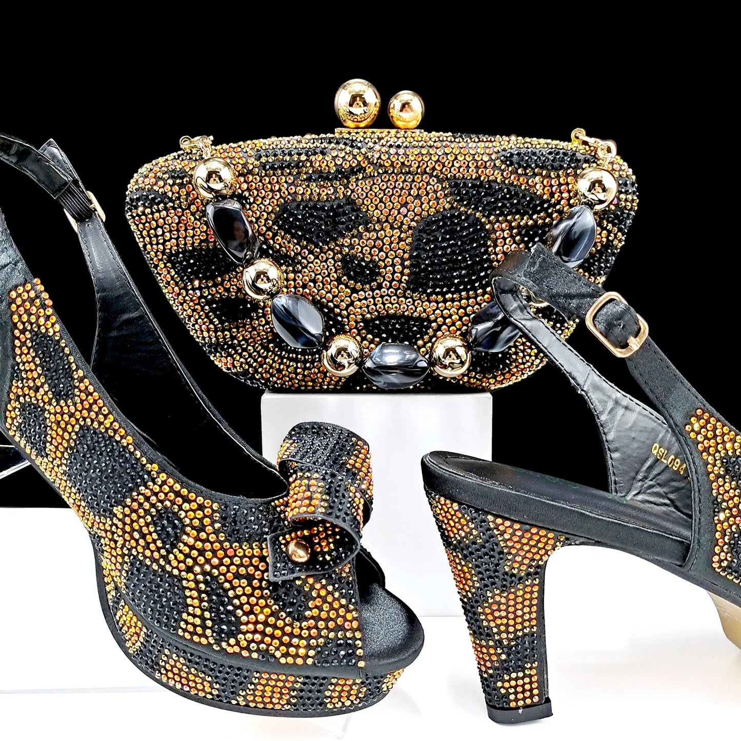 Fashion Design African Style Banquet Shoes And Bag Sexy High Heels And Full Diamond Dual Purpose Mini Bag Ladies Shoes