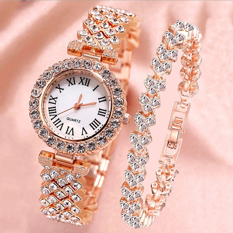 Women's Fashion Quartz Watch Full Diamond Steel Band Water Diamond Full Sky Star Roman Pattern Bracelet Reloj Girl UTHAI H11