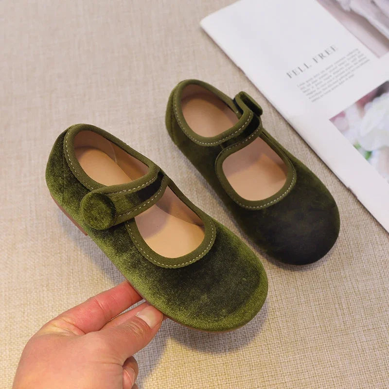 New 2025 Autumn Children Princess Shoes Girl's Ballet Flats Fashion Concise Style velvet Shallow Elegant All-match Kids Flats