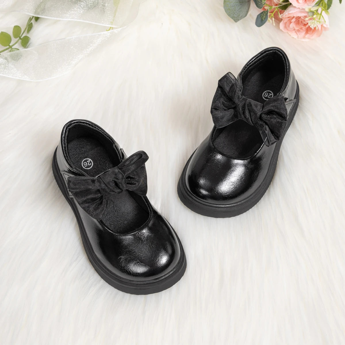 Classic Children's Leather Shoes Spring and Autumn Bow Metal Buckle Mary Jane Party Shoes Soft Bottom Black Princess Shoes