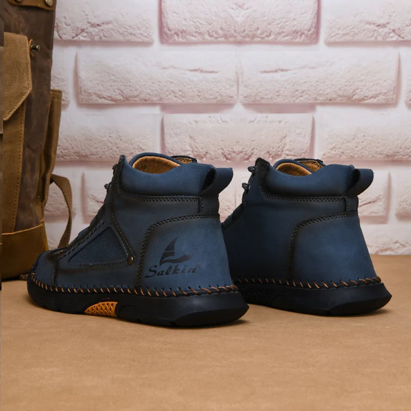 New 2025 Handmade Men Boots Design Sneakers Man Outdoor Casual Leather Men Shoes Ankle Boots Fall Breathable Hot Sale