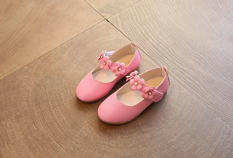Spring and Autumn New Girls Leather Shoes Children Flats Princess Shoes Kids Flower Sweet for Wedding Cute Fashion Floral Flats