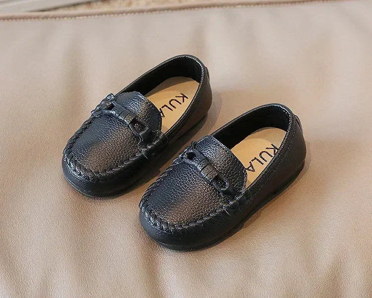 Boys Leather Shoes Black White for School Party Wedding Kids Formal Flats Loafers Slip-on Soft Loafers Children Moccasins 21-30