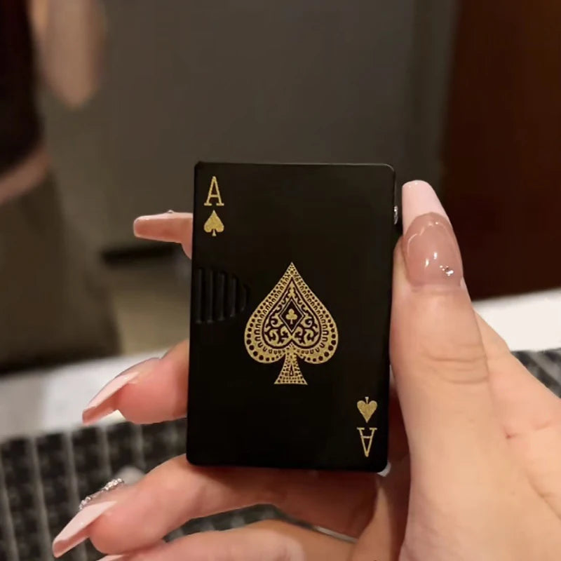 Creative Poker Ace of Spades Lighter Butane Windproof Straight Metal Lighter Men's Fun Toy Cigarette Lighter