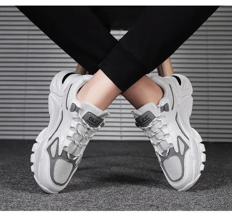 Summer 2025 New Men's Woven Mesh Running Shoes Breathable Elevated Chunky Sneakers Fashionable Korean Style Trendy