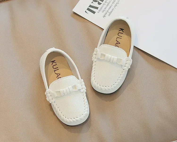 Boys Leather Shoes Black White for School Party Wedding Kids Formal Flats Loafers Slip-on Soft Loafers Children Moccasins 21-30