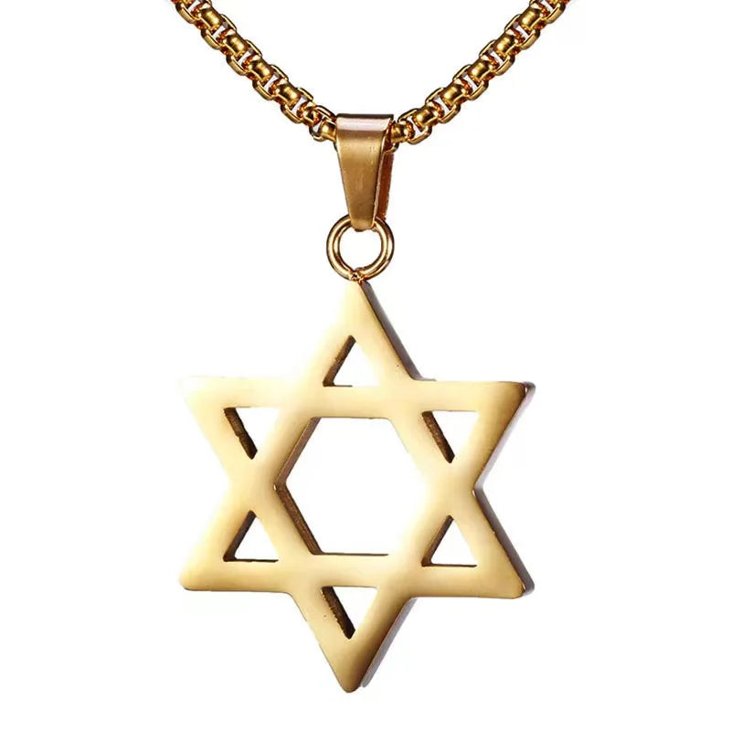 Stainless Steel Simple Star of David Six-Pointed Star Pendant Necklace for Men and Women Fashionable Jewish Religious Trend Jewe