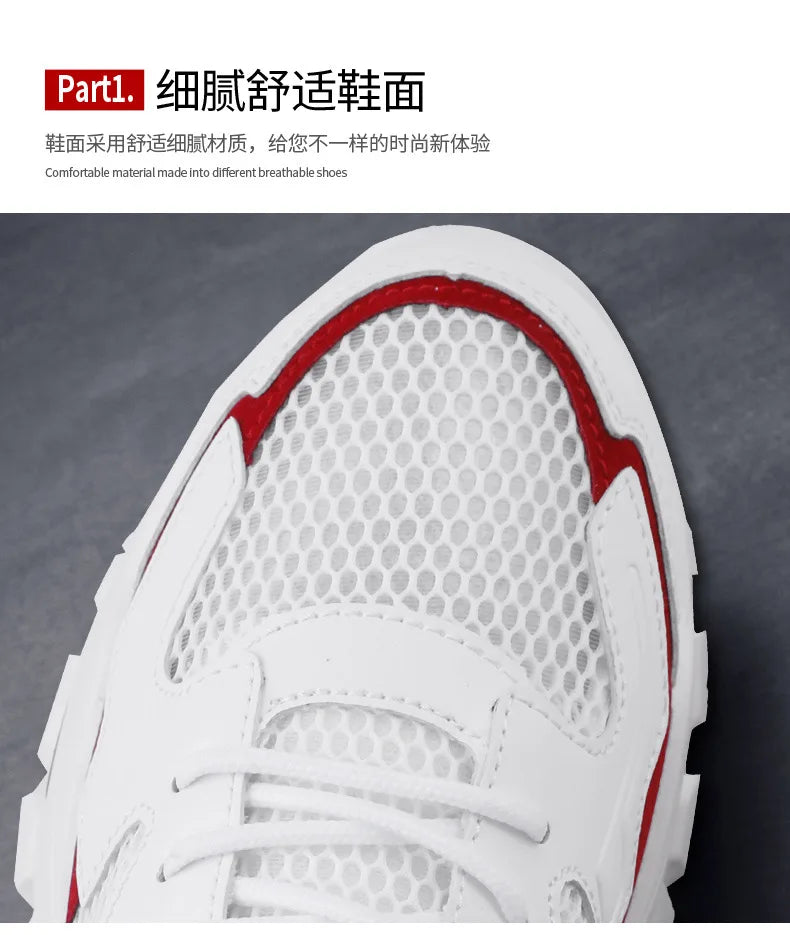 Mesh Men's Sneakers white summer platform sneakers Stylish Lace-up Male Sneaker Breathable Man Tenis Footwear men's sports shoes