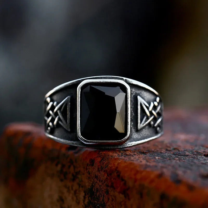 2024 New Updated Design Lucifer Satan Signet Ring For Men With Black Stone Stainless Steel Vintage Jewelry Gift Wholesale
