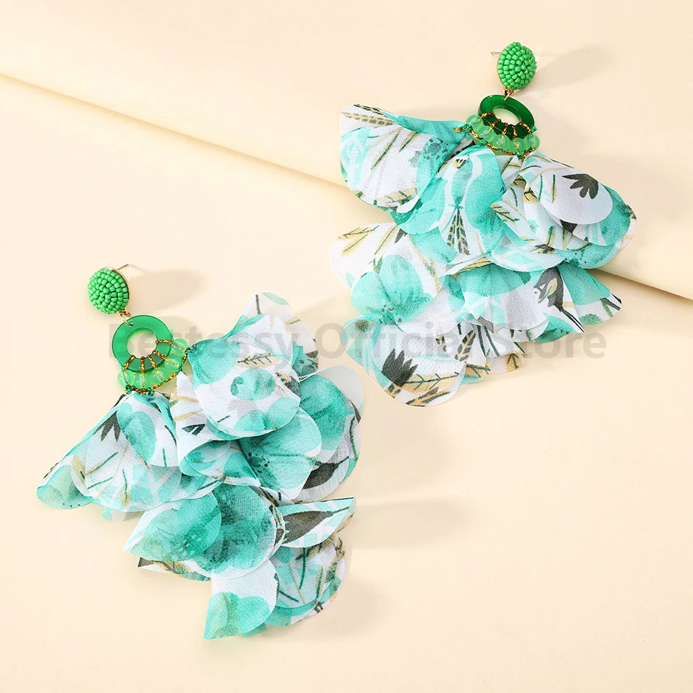 Boho Multicolor Cotton Flower Petal Dangle Earrings For Women Luxury Elegant Handmade Beaded Tassel Ear Pendant Fashion Jewelry
