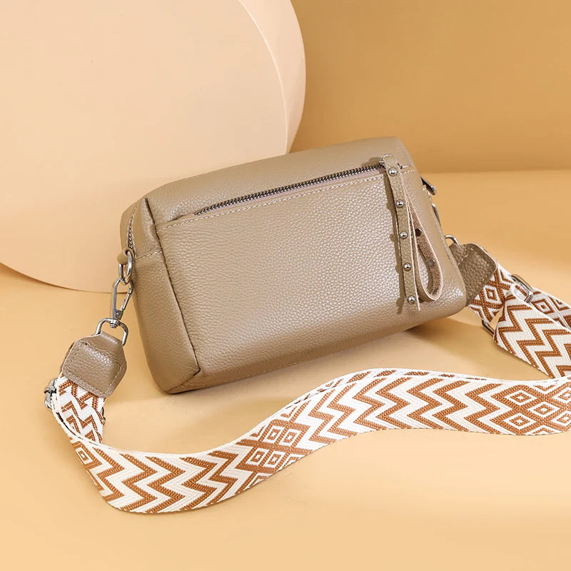 100% Cowhide 3 Layers Crossbody Shoulder Bag Luxury Genuine Leather Messenger Bag Fashion Daily Use For Women Wallet HandBag