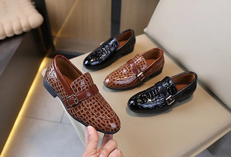 Kids Leather Shoe for Catwalk Fashion Boys Black Flats Pointed-toe Versatile School Uniform Children Performance Low-heels Shoes