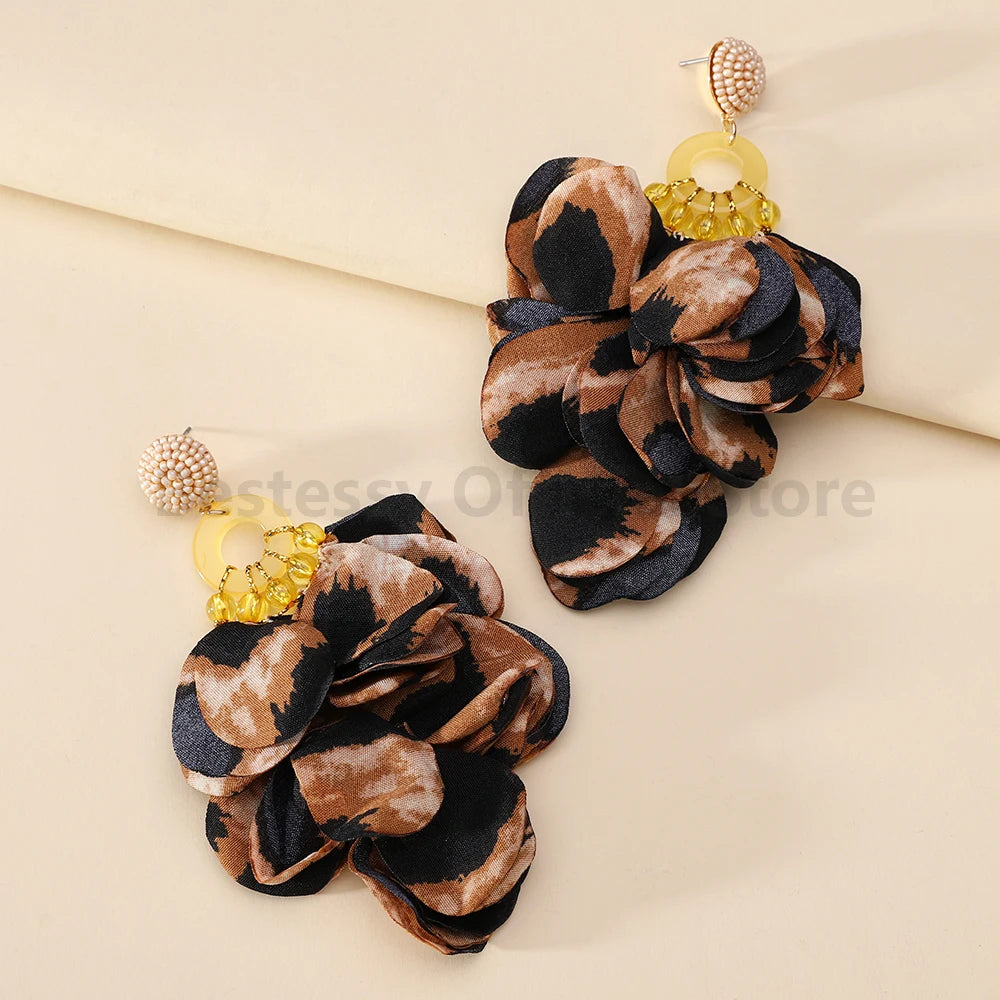 Boho Multicolor Cotton Flower Petal Dangle Earrings For Women Luxury Elegant Handmade Beaded Tassel Ear Pendant Fashion Jewelry