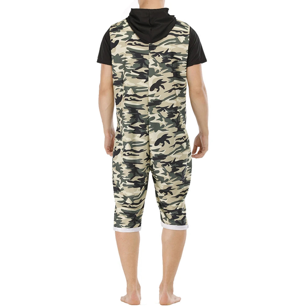 Men Short Sleeve Jumpsuit Sweatshirt Male Hoodies Zipper Overalls Bodysuit Rompers Short Pant Casual Home Wear Tracksuit Pajamas