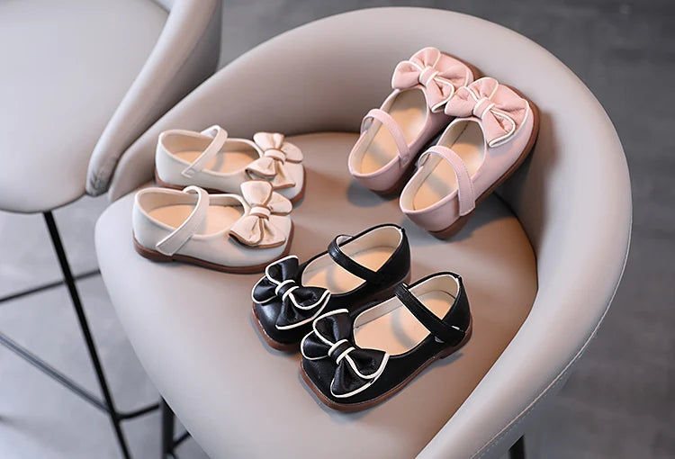Spring and Autumn Children's Shoes, Small Leather Shoes  Casual Babies Square Mouth Shoes Bow Ties  Princess Shoes Single Shoes