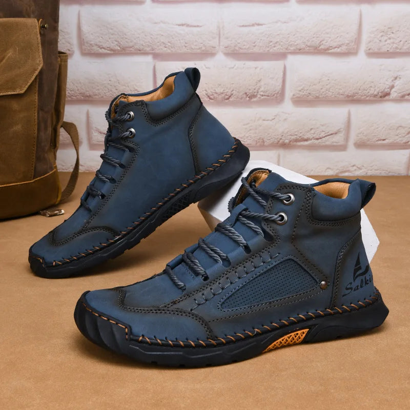 New 2025 Handmade Men Boots Design Sneakers Man Outdoor Casual Leather Men Shoes Ankle Boots Fall Breathable Hot Sale