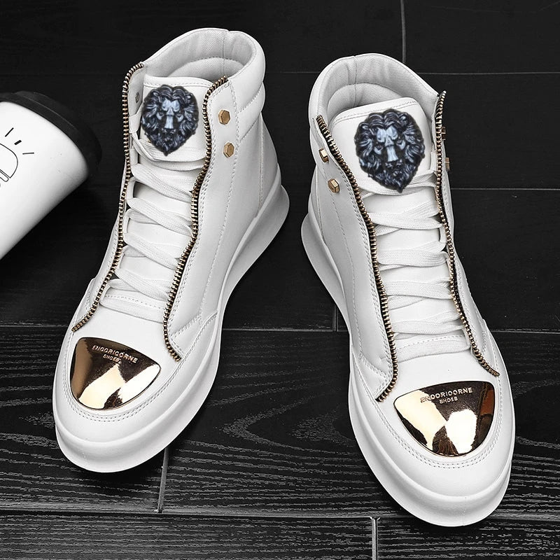 Men's High-Top Designer Sneakers - Casual Athletic Shoes with Zip Detail