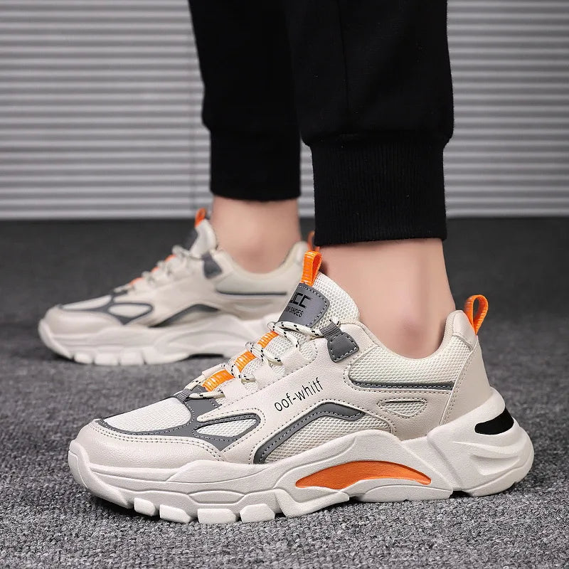 Summer 2025 New Men's Woven Mesh Running Shoes Breathable Elevated Chunky Sneakers Fashionable Korean Style Trendy