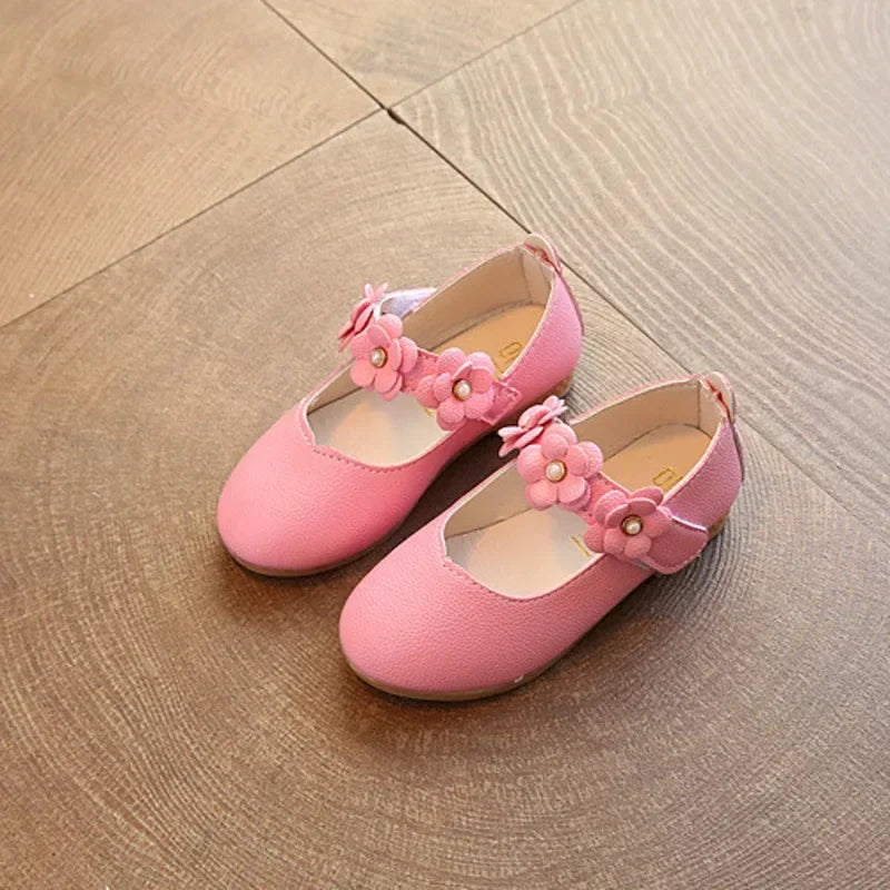 Spring and Autumn New Girls Leather Shoes Children Flats Princess Shoes Kids Flower Sweet for Wedding Cute Fashion Floral Flats