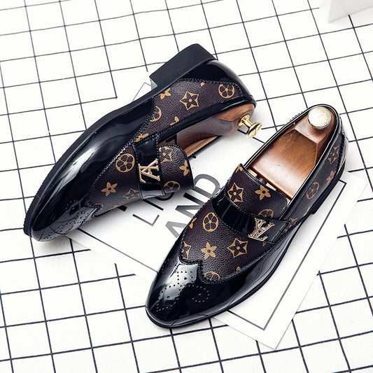 Doudou Shoes New Men's British Business Genuine Leather Slip-On Soft Leather Shoes Pointed Toe Hairstylist Versatile Trendy Shoe