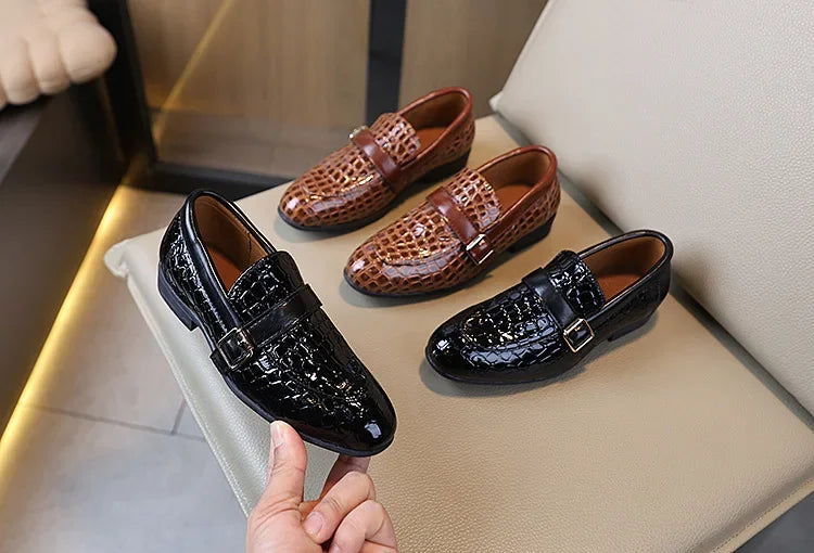 Kids Leather Shoe for Catwalk Fashion Boys Black Flats Pointed-toe Versatile School Uniform Children Performance Low-heels Shoes