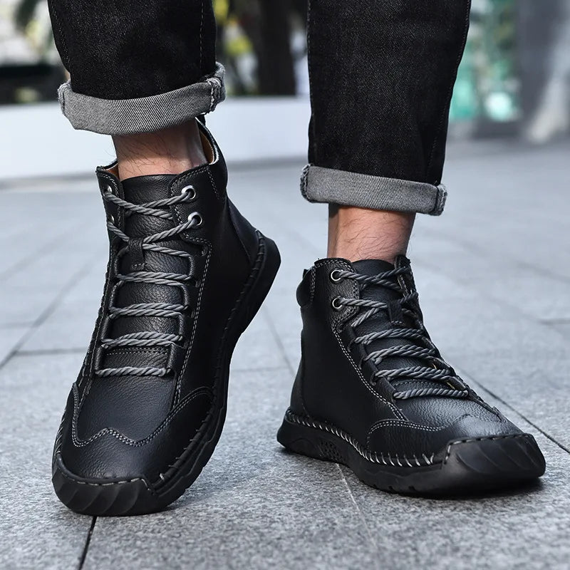 New 2025 Handmade Men Boots Design Sneakers Man Outdoor Casual Leather Men Shoes Ankle Boots Fall Breathable Hot Sale