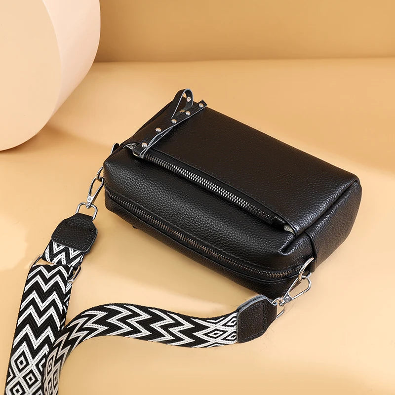 100% Cowhide 3 Layers Crossbody Shoulder Bag Luxury Genuine Leather Messenger Bag Fashion Daily Use For Women Wallet HandBag