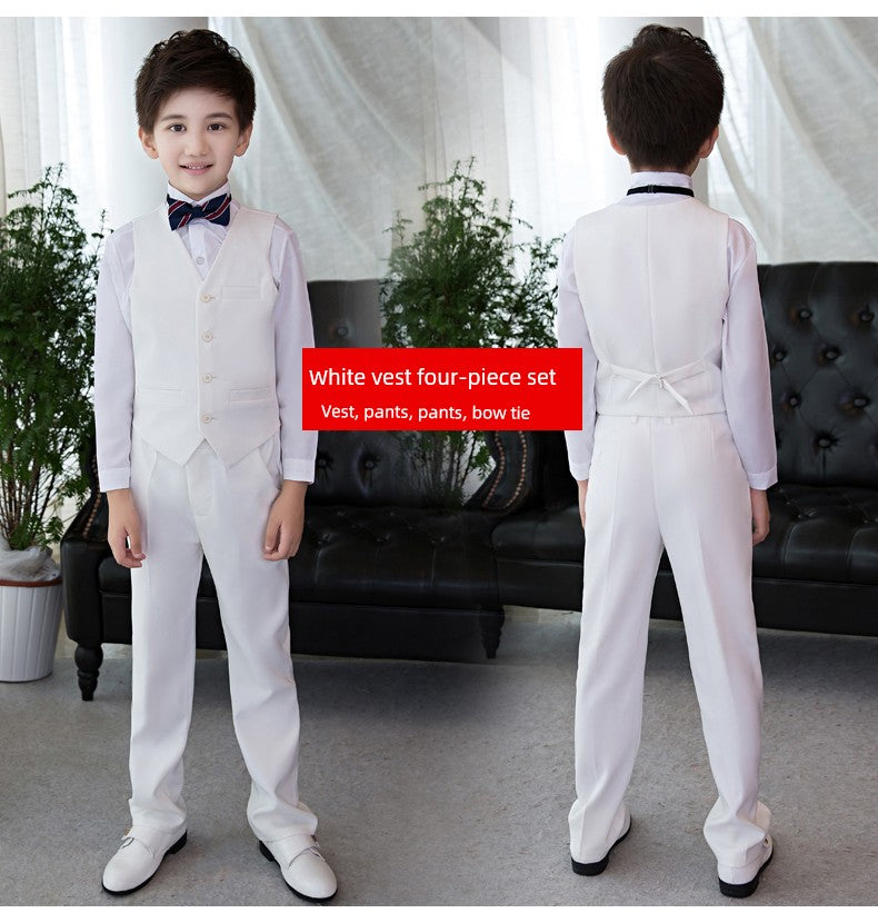 White Kids Boy Host Piano Handsome Suit