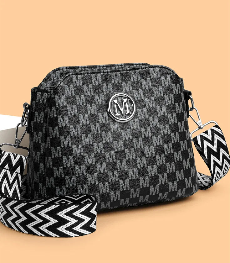 Synthetic Faux Leather Shoulder Bag For Women Retro Crossbody Bag with Golden "M" Monogram, Purse Work, Travel, Parties & Gifts