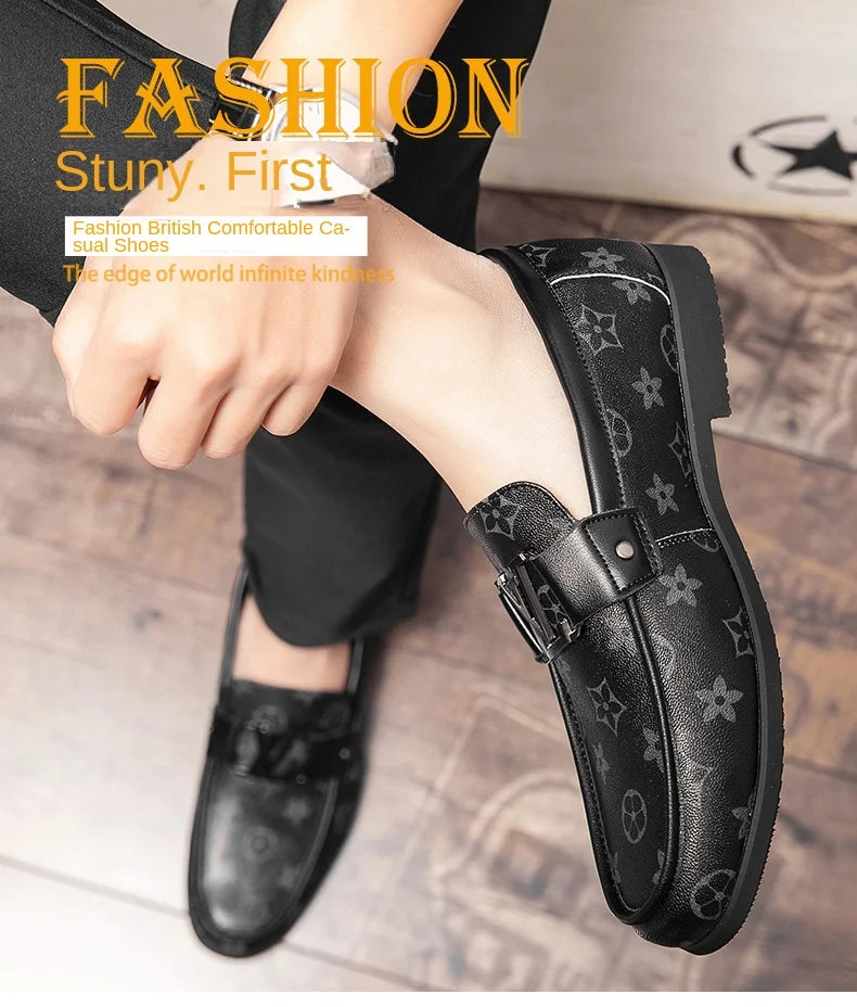 2025 New Genuine Leather Beanie Shoes Men's Casual Shoes Korean Style Trendy Lazy Shoes Light Luxury Personalized Big Brand Shoe