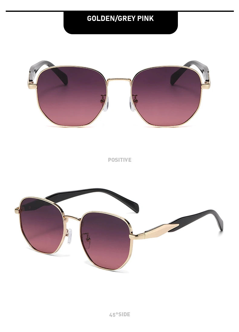 Street Photography Sunglasses For Women, Metal Fashion Uv Anti-retro Round Frame Trendy Personalized Car Sunglasses 2415