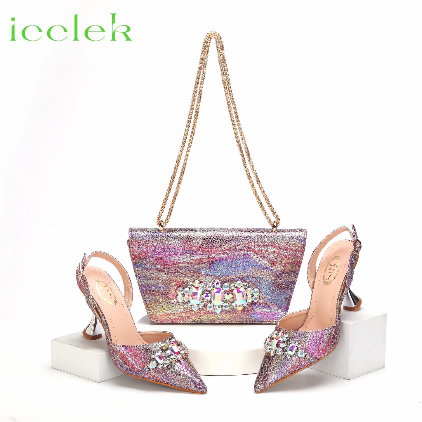 New Arrivals Special Design Pink Color African Women Shoes and Bag Set Pointed Toe Sandals for Wedding Party