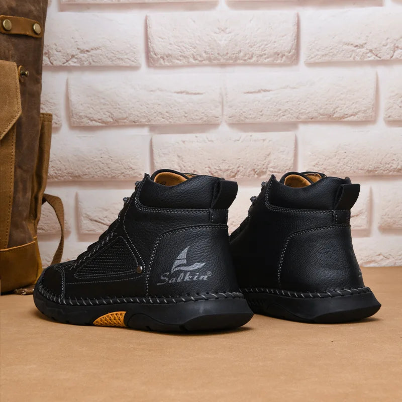 New 2025 Handmade Men Boots Design Sneakers Man Outdoor Casual Leather Men Shoes Ankle Boots Fall Breathable Hot Sale