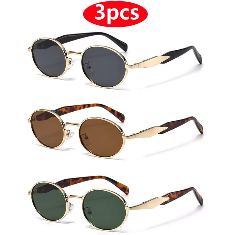 Car Sun Glasses 3pcs New Metal Small Oval Sunglasses Women Trend High Quality Classic Men Luxury Brand Eyewear Unisex